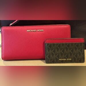 Michael Kors Womens Red Saffiano Leather Wallet W/ Card Case! Brand New, No Tags